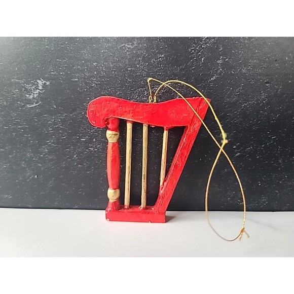 Vintage Christmas Wooden Harp Ornament - Picture 10 of 10